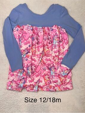 Handmade Bluey top with Blue Sleeves